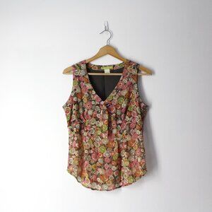 Sigrid Olsen sz 6 floral chiffon V-neck blouse top lined